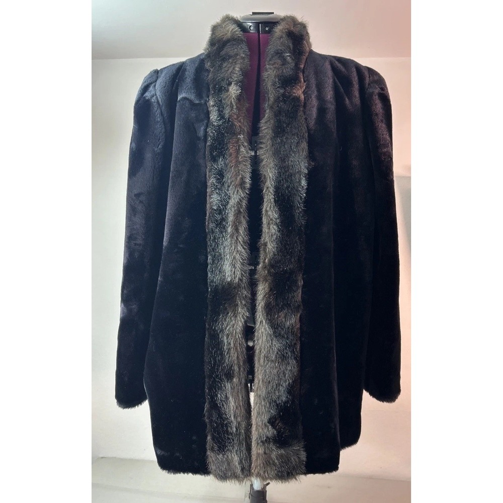 Vintage 1970s Faux Fur Coat Made In USA Plush Pile Lined Jacket Mid Length MCM